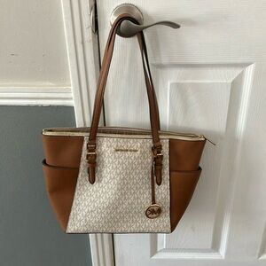Michael Kors Brown and Cream Shoulder Bag with Structured Design